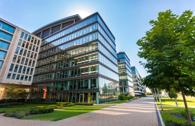 office building with reflective windows 
