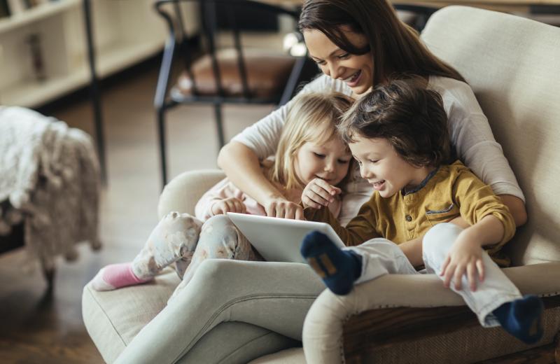 Family on couch